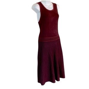 41 Hawthorne sweater dress, sleeveless, burgundy/black pattern, stretchy. M